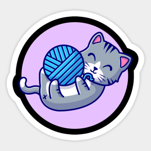 Cute Cat Playing Yarn Ball Cartoon Vector Icon Illustration (2) Sticker